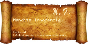 Mandits Innocencia névjegykártya
